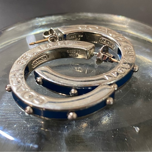 Coach Silver and Blue Hoop Earrings - Picture 7 of 9